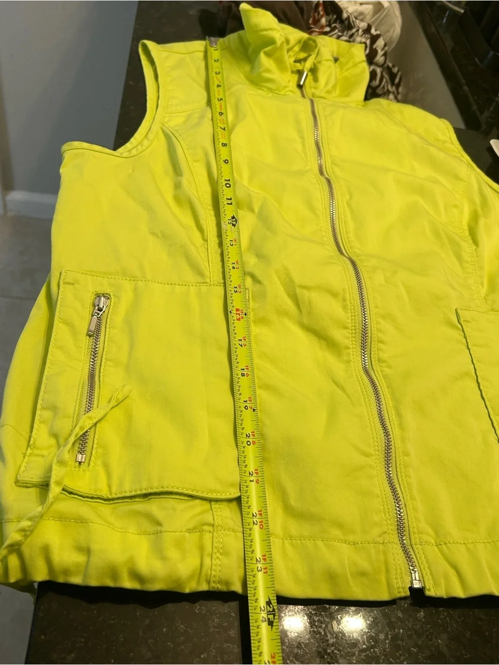 Chico’s Zenergy Neon Yellow Utility Vest Full Zip Stretch Size 1 (US M)